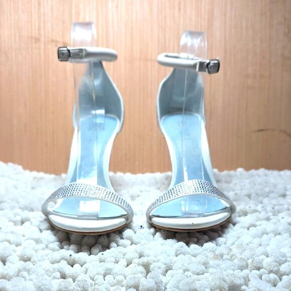 Schutz Cadey Lee Strappy  Elegant White Ankle Strap Heels Diamond Elegant 8.5 - Picture 2 of 16